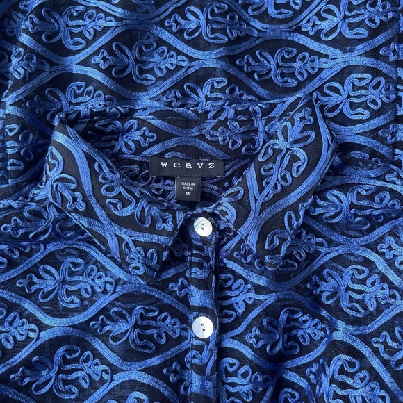 WEAVZ Embroidered Sheer Button-Up Jacket Women's M Blue Long Sleeve Cocktail - Picture 4 of 4